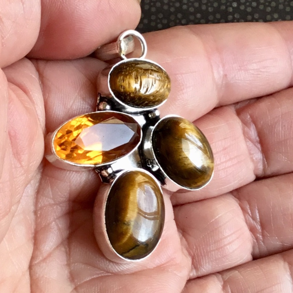 Tigers Eye Citrine Gemstone Pendant Necklace